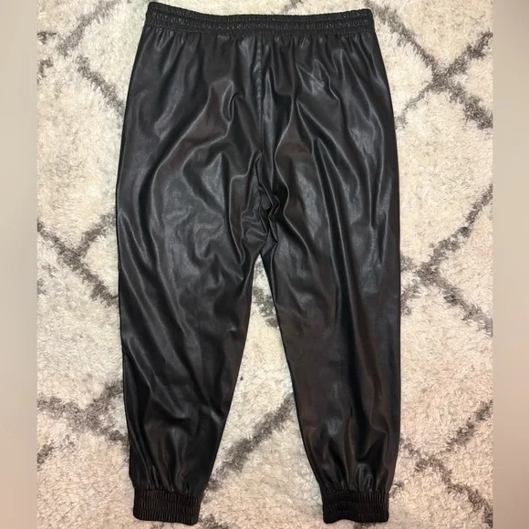 Karl Lagerfeld Paris Vegan Leather Drawstring Joggers - Picture 3 of 7